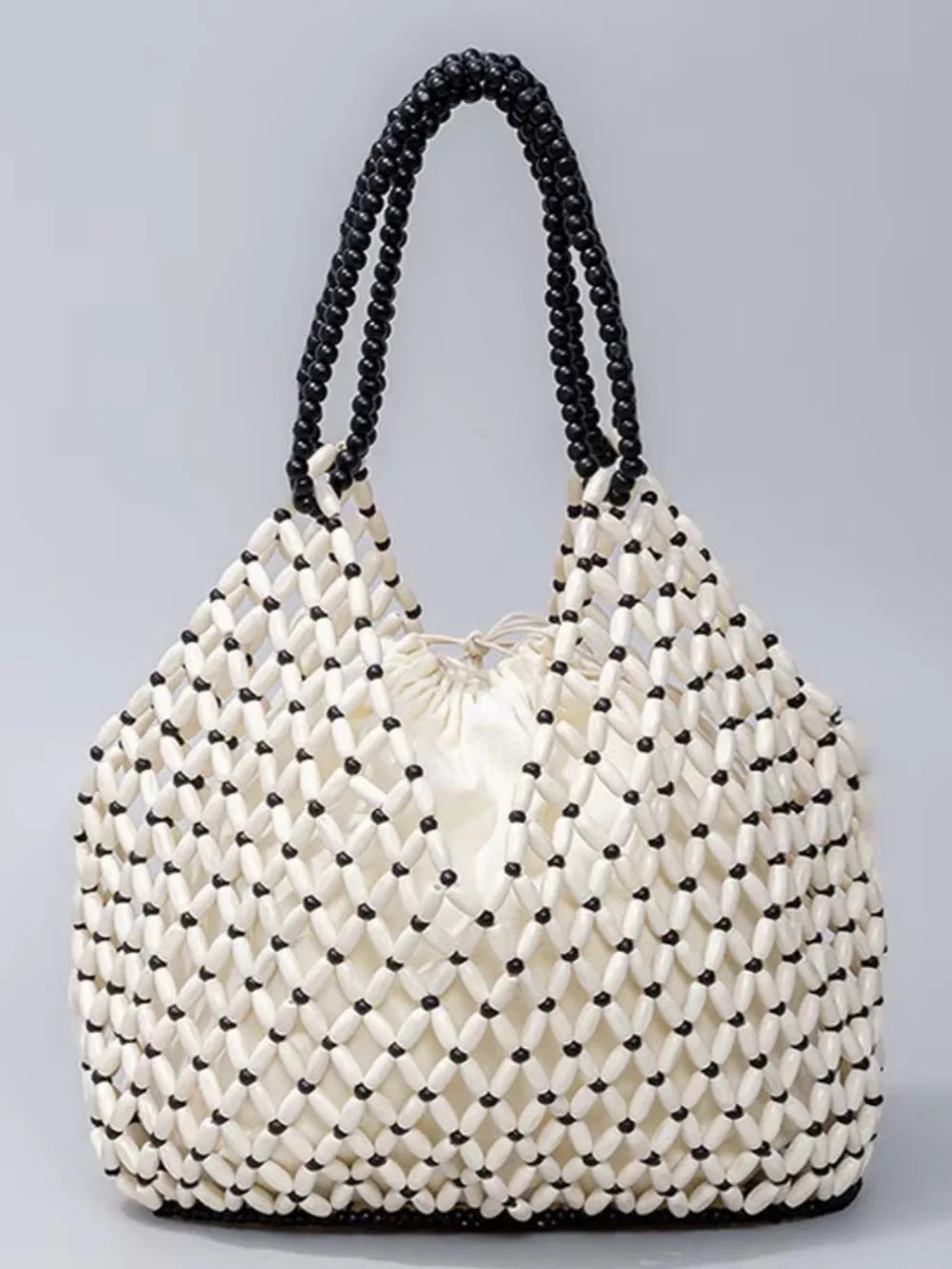 Women's Handmade Wooden Beaded Handbag - Hollow Woven Shoulder Bag - photo 8