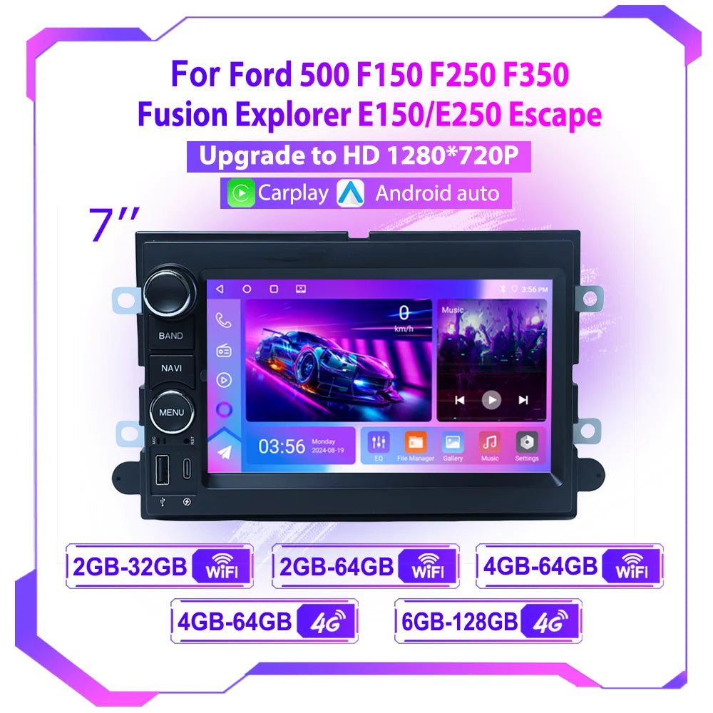 7" Car Stereo with Apple CarPlay & Android Auto, Compatible with Ford F150 F250 F350, Fusion, Mustang & Explorer