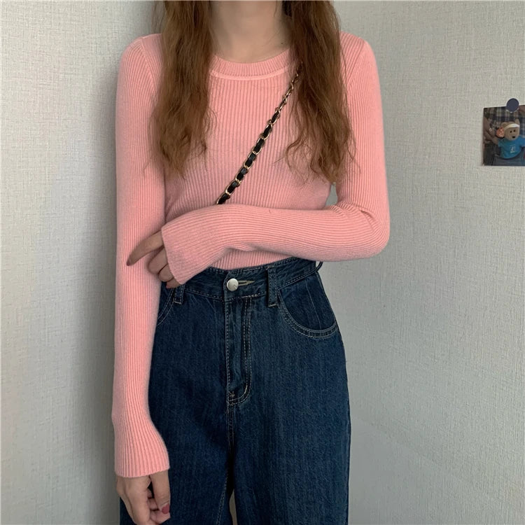 Women's Basic Knit Pullover — Stretch Crew Neck Jumper