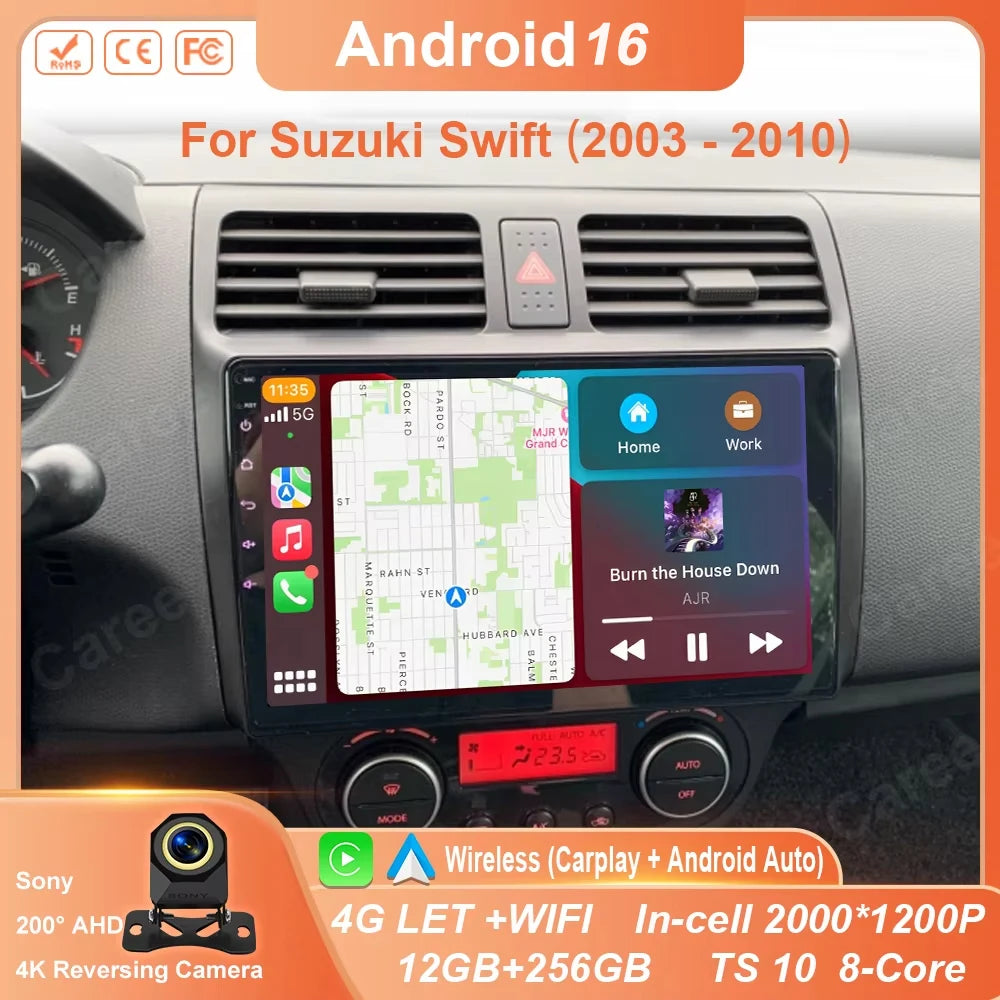 Android 16 Car Radio For Suzuki Swift 2003 - 2006 2007 2008 2009 2010 Multimedia Player Stereo Carplay AUTO Head Unit WIFI 4G BT