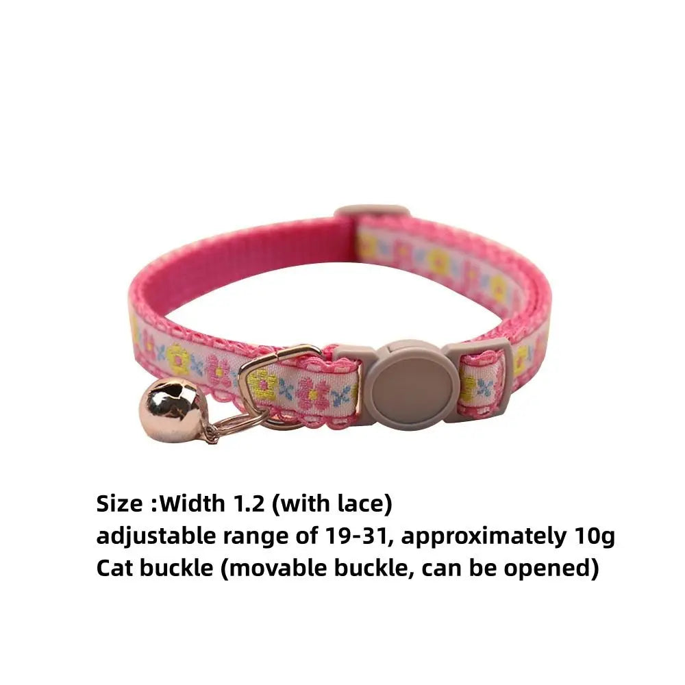 Fashion Floral Embroidered Cat Collars Adjustable Durable Pet Collars Cute Lace Collar With Bell Cat Supplies