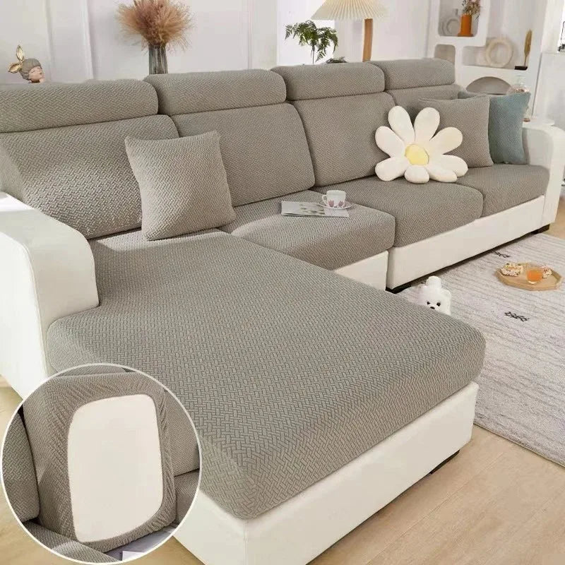 Jacquard Sofa Cushion Cover Protector Solid Color Stretch Removable Sofa Seat Slipcover for Bedroom Office Living Room Home