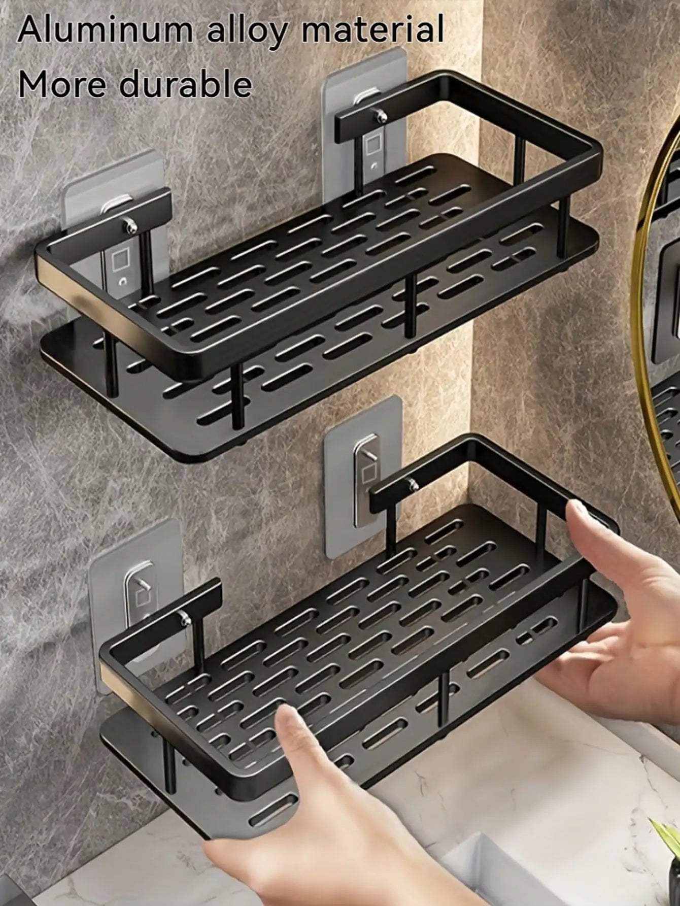 1/2Pcs Wall Mounted Corner Rack: No-Drill Black Bathroom Shampoo Towel Holder