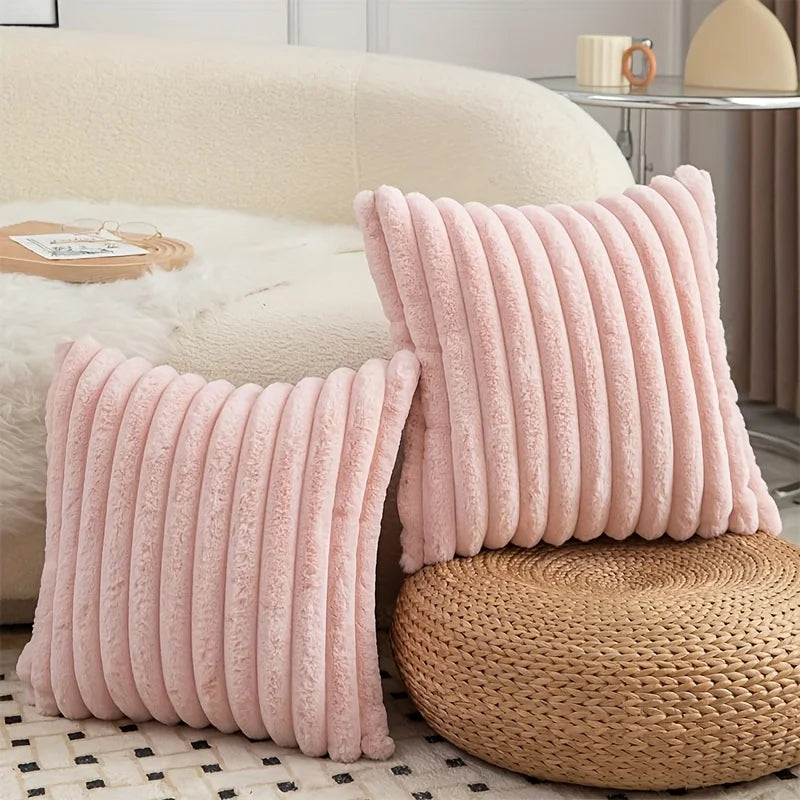 Fuzzy Striped Throw Pillow Cover - Soft Plush Cushion Case for Sofa - photo 8