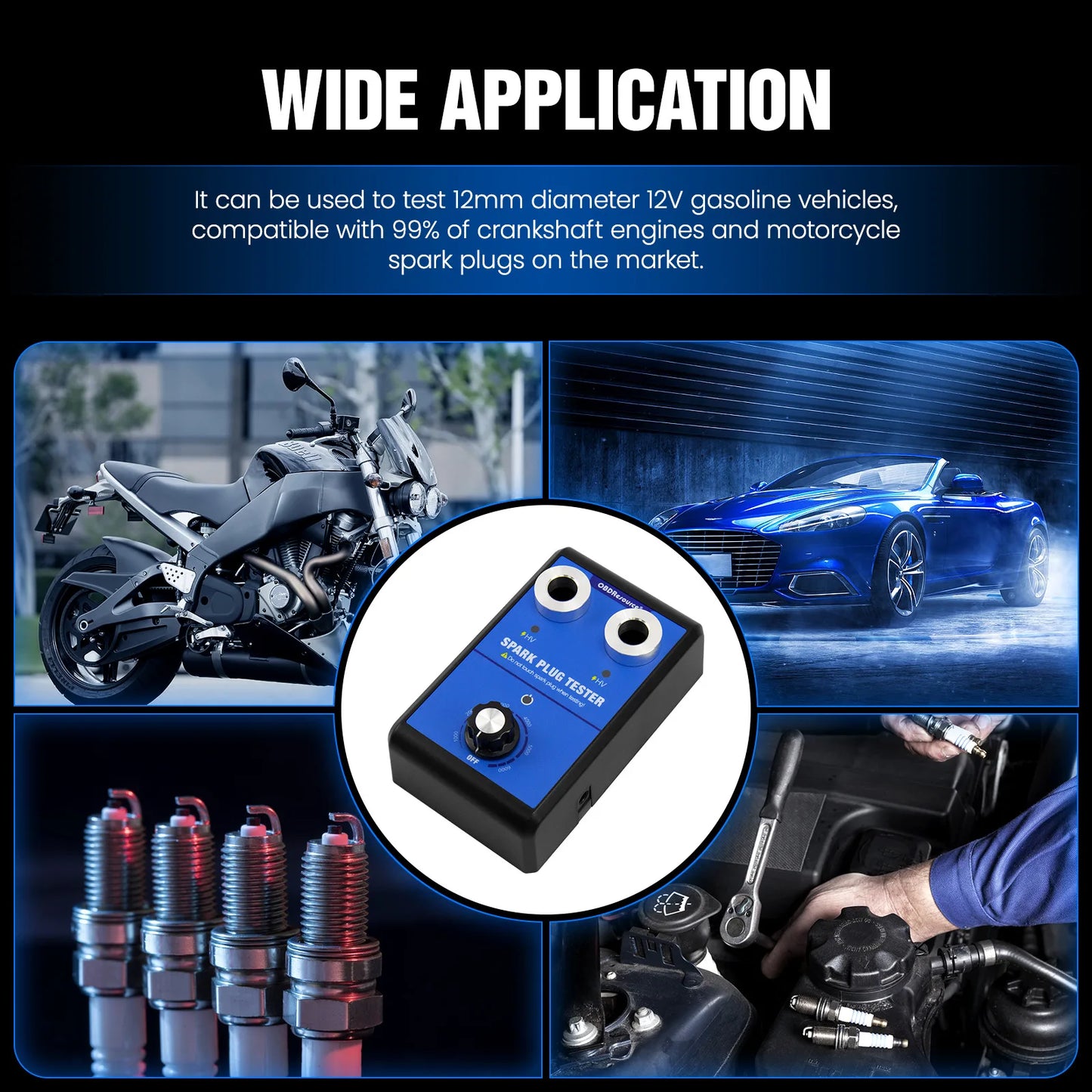 Car Spark Plug Tester Double hole Diagnostic Tool Car 12V Spark Tester 0-6000rpm Auto Engine Ignition Coil  Detector Tools