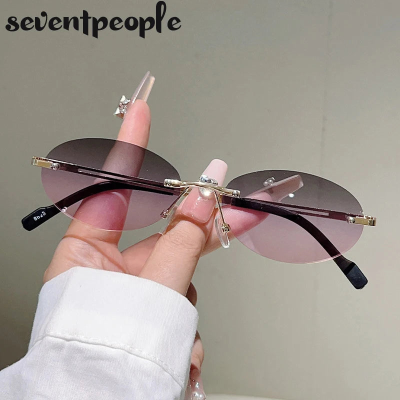 Rimless Oval Sunglasses for Women — Gold Metal, Gradient Lens