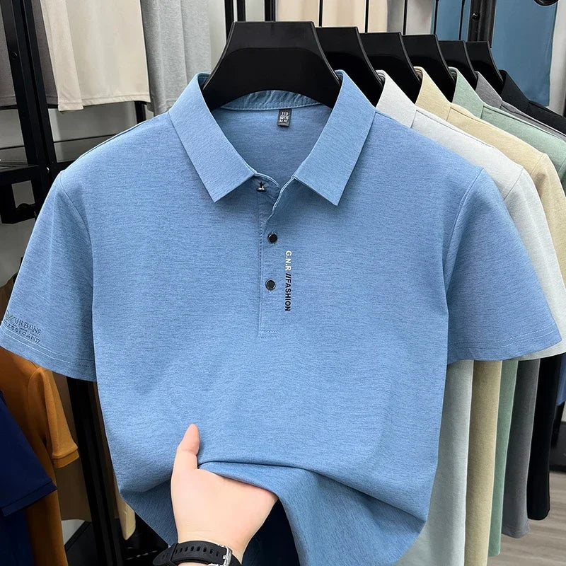 Men's Melange Polo Tee - Lapel Three-Button, Sleeve Graphic