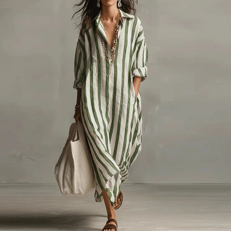 Vintage Printed Maxi Dresses For Women Casual Striped Printed Loose Beach Holiday Long Dresses For Women Party Dress Boho