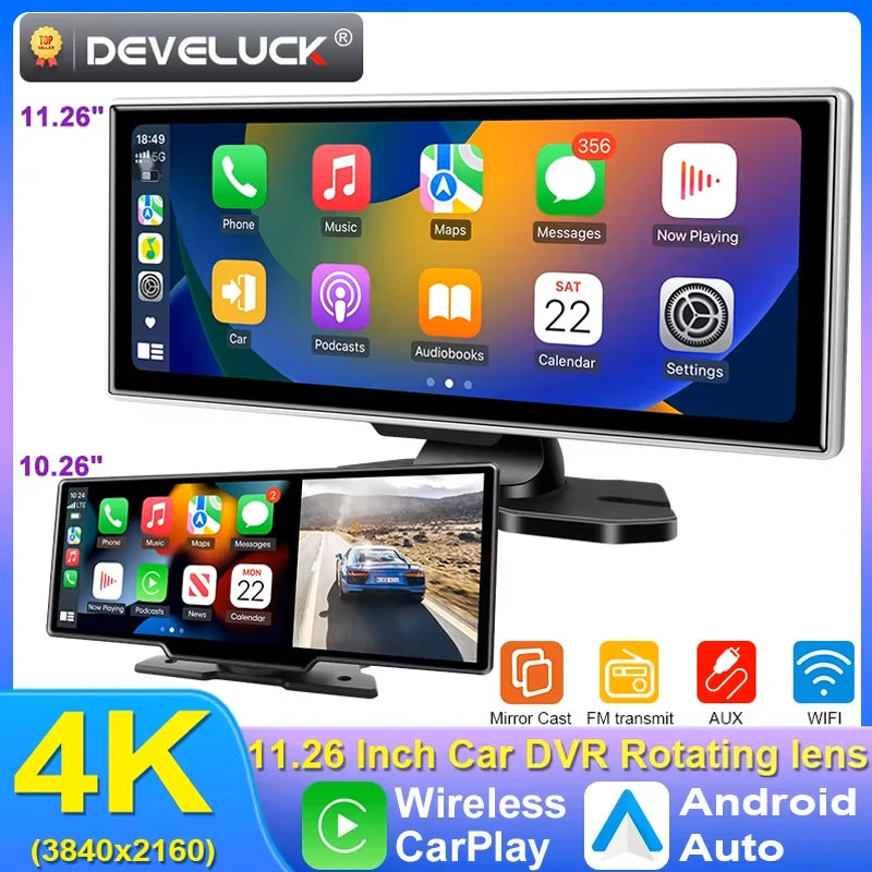 4K Dual-Lens Dash Cam with CarPlay & Android Auto