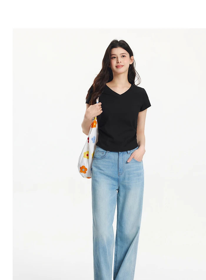 Semir Short Sleeve T-Shirt Women Cropped Slim Fit Shoulder Fit Design 2026 New Summer Embroidered Top Versatile for Chic Outfits