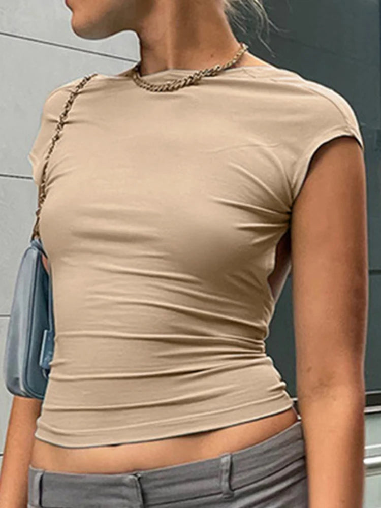 Short Sleeve Backless Tops Women Multi Ways Wear 2026 Skinny Basic Summer Slim Cropped Cut Out Sexy T Shirt Crop Top