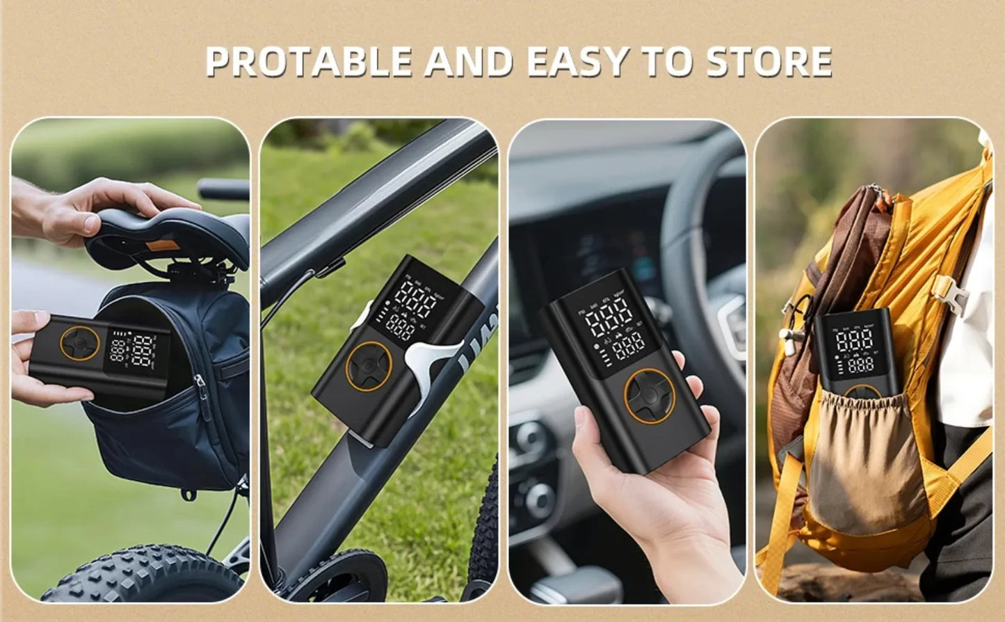 YINGBOOST Mini Bike Tire Pump 150 PSI Tire Inflator Air Compressor Cordless , Air Pump for Car with Pressure Gauge, LED Light