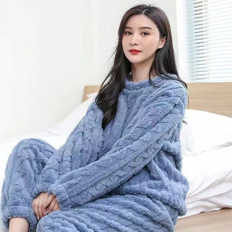 Women's Thick Coral Fleece PJs - Round Neck Winter Sleepwear, Plus Size - photo 14