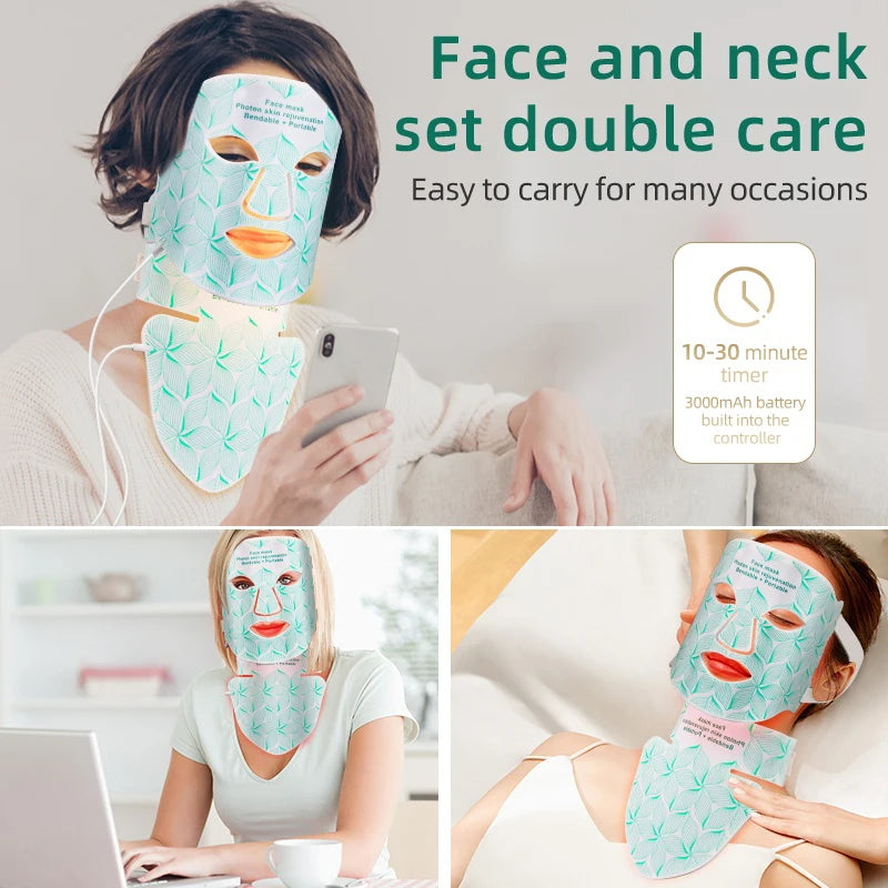 7 Colors + Infrared LED Face & Neck Mask – Red Light Therapy for Anti-Aging, Acne & Skin Tightening
