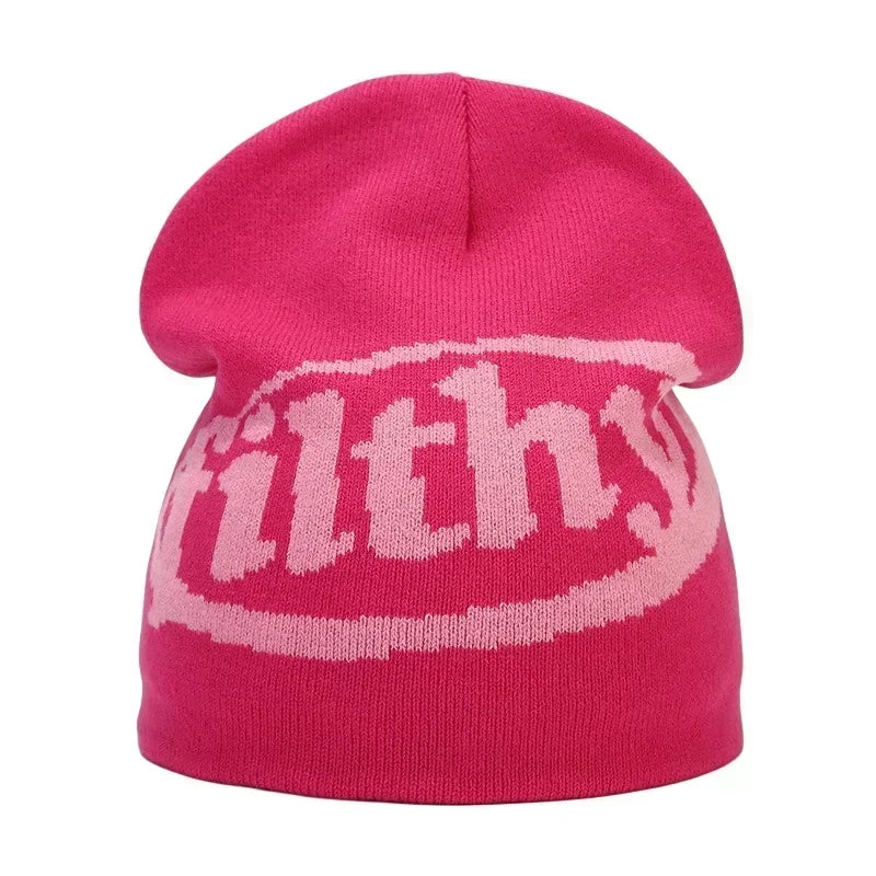 Y2K Letter Knit Beanie, Warm Ski Hat