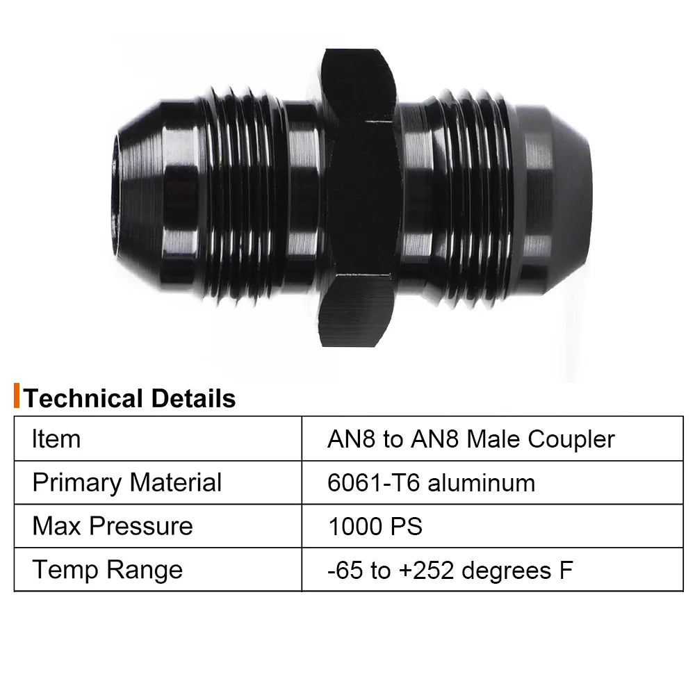 Oil Fuel Hose End Adapter an Straight AN Male To AN Male Coupler AN4 AN6 AN8 AN10 Fittings Aluminum Male Flare AN8 Fitting
