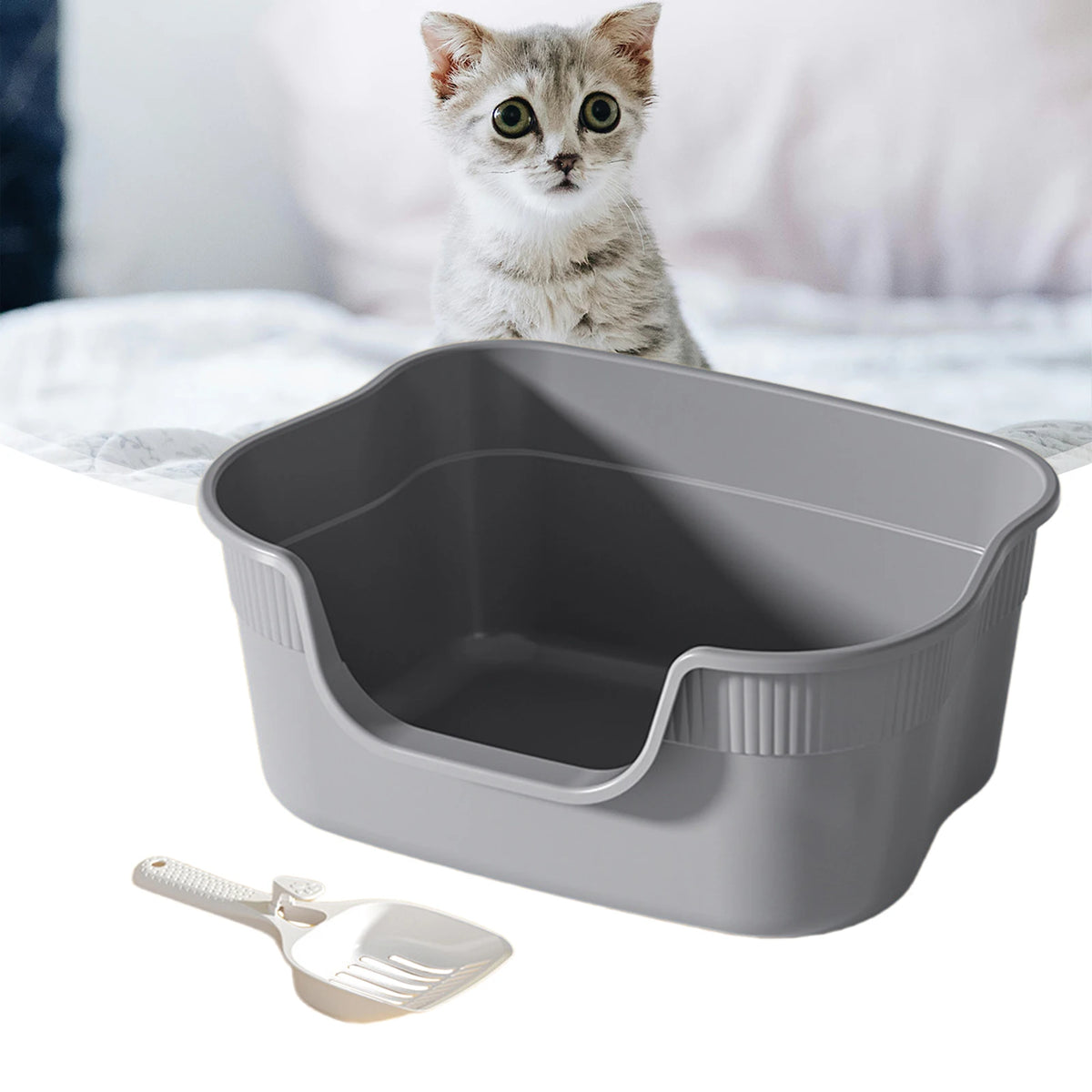 Semi-Enclosed Cat Litter Box with Scoop - Anti-Splash Tray – photo 3