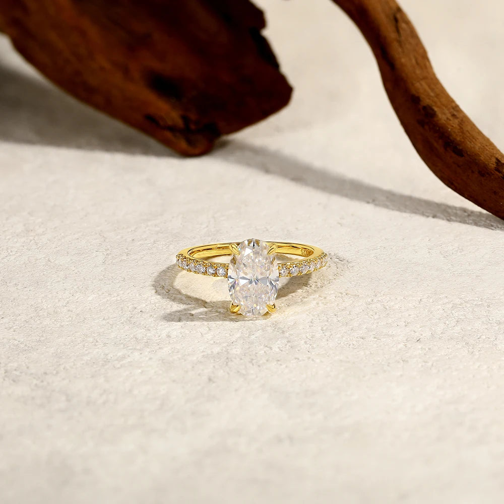 ATTAGEMS Oval Cut 3.0CT All Moissanite Rings forWomen 925 Sterling Silver Gold Plated Engagement Ring Fine Jewelry Drop Shipping