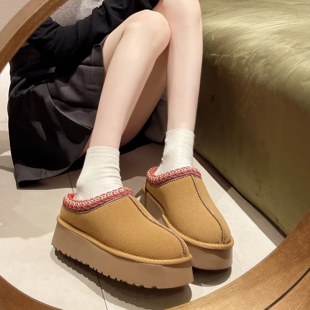 Women's Short Plush Snow Boots, Slip-On