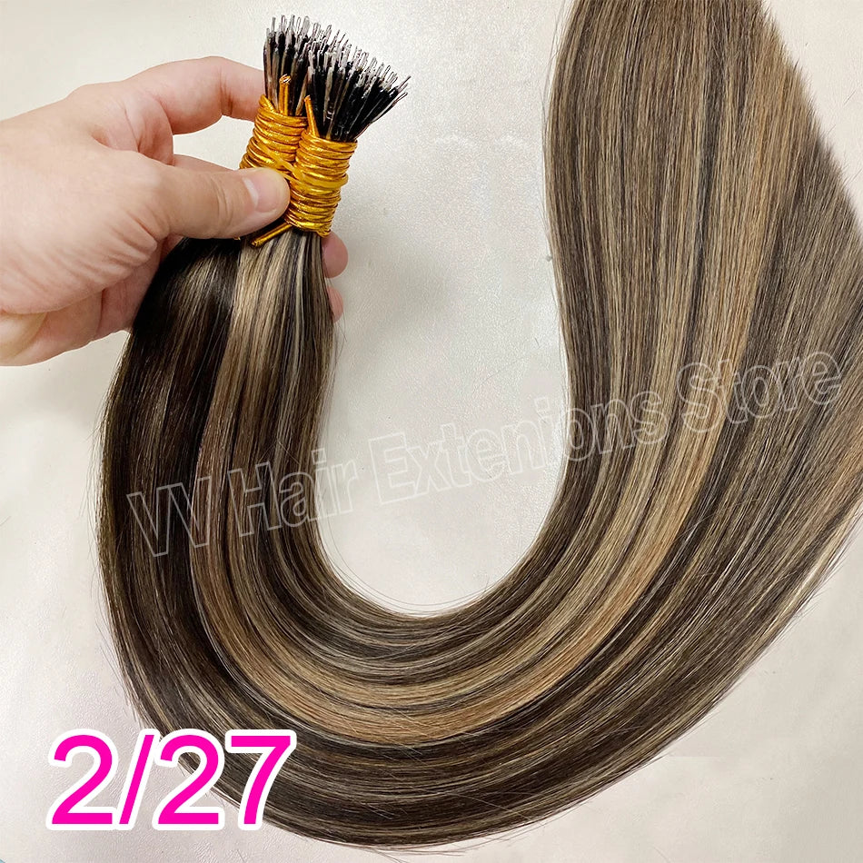 Straight Nano Rings Tip Hair Extension Ombre Natural Virgin 100% Human Hair Bulk Blonde Bundles Micro Beads Wholesale keratin