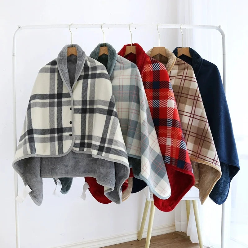 Plaid Fleece Wearable Blanket - Button Poncho Lap Throw - photo 3