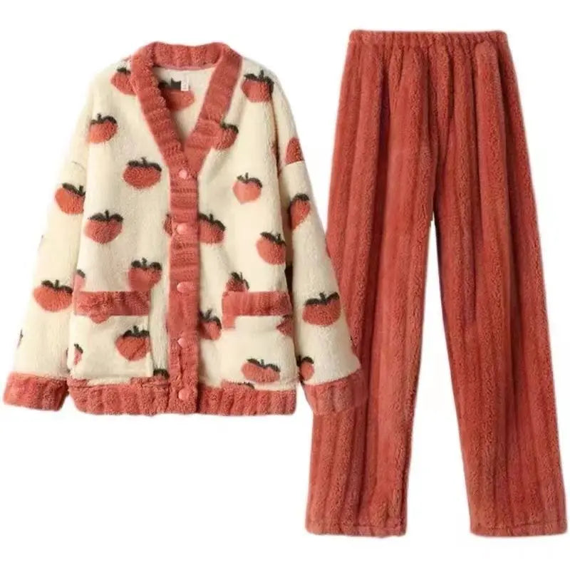 Women's Strawberry Print Flannel Pajama Set - Cute Winter Loungewear - photo 5