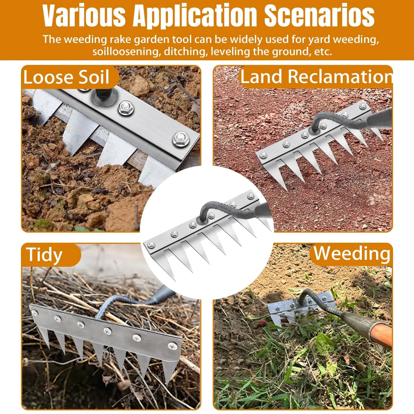 Multi-Tooth Metal Weeding Rake - Choose 5, 6, 7, or 8 Teeth