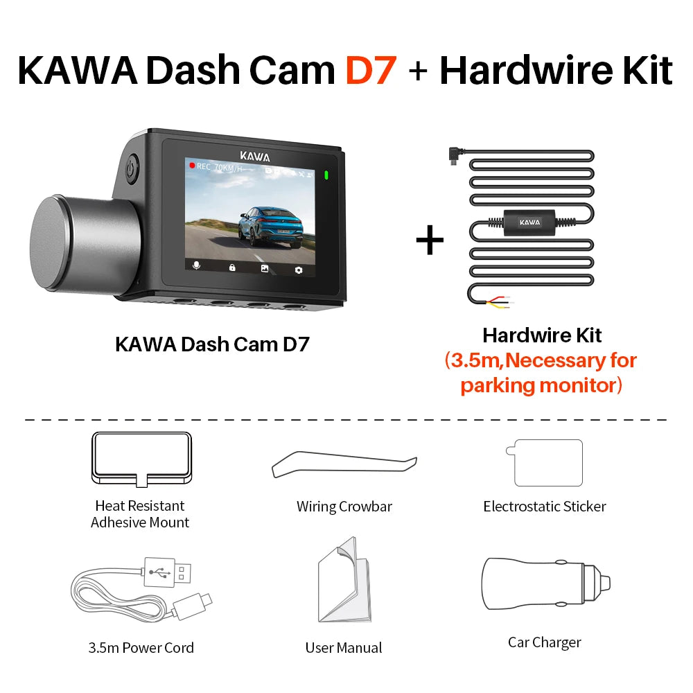 4K Front and Rear Dash cam KAWA D7,Video Recorder 4K WiFi6 Car Camera,DVR Tiny Rear Camera for AUTO,APP/Voice Control Dashcam