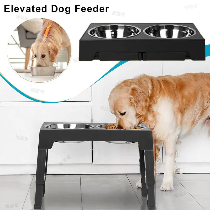 Elevated Dog Feeder - Adjustable Stand with 2 Stainless Bowls