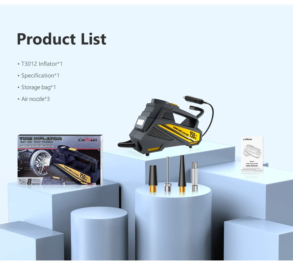 Corded Portable Car Air Pump tool Upgraded 12V 150PSI Electric Tire Inflator Pump Motorcycle Bike Ball LED Light Car Air Compressor ,tool