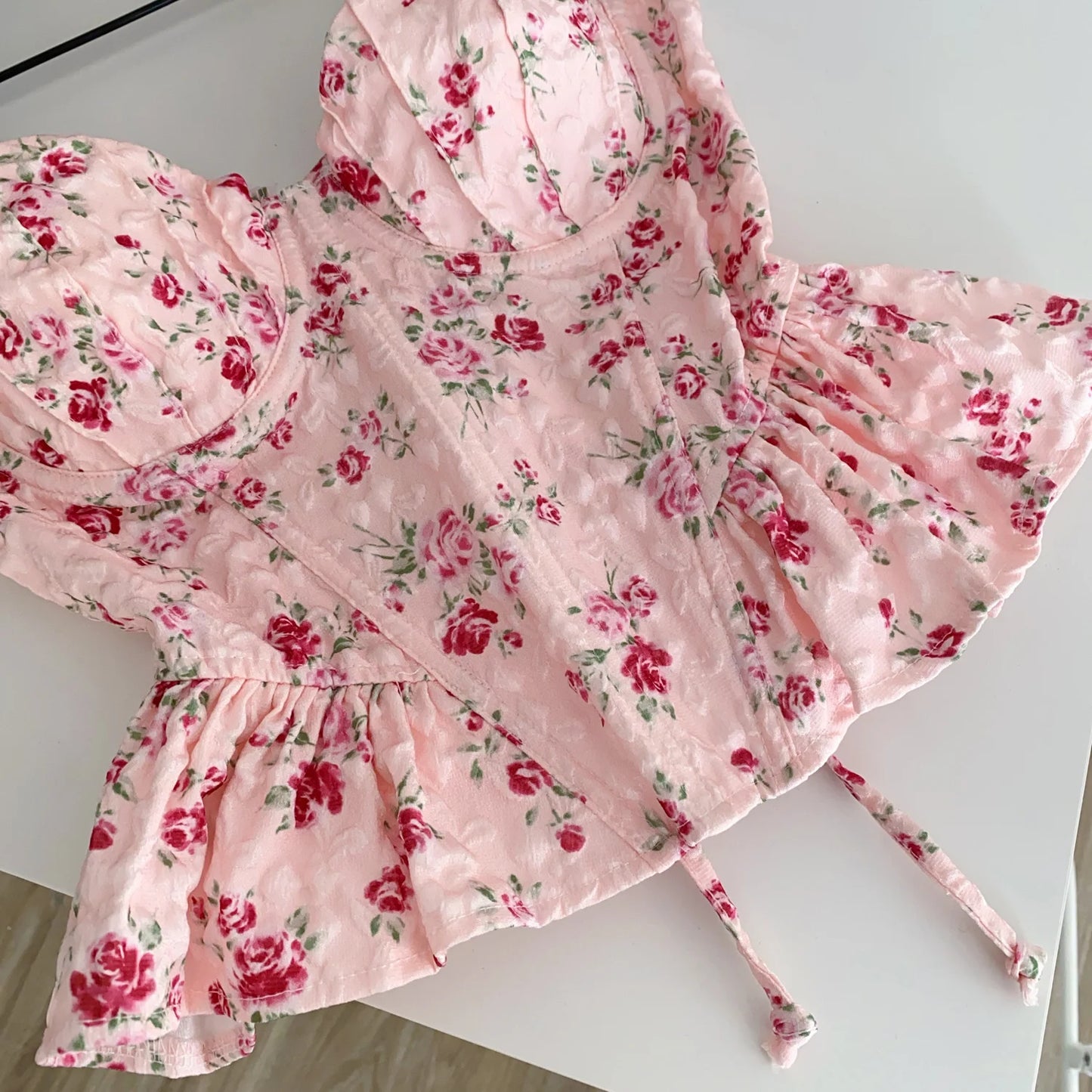 Sexy Slim  Corset ruffle print Chic Korean Camis Tank Top Basic Fashion Off Shoulder Summer Women Clothing