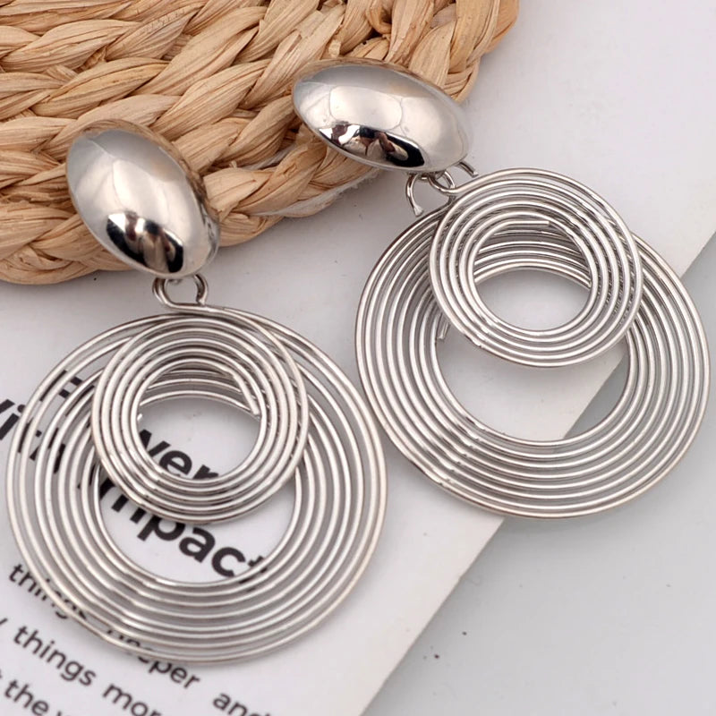 Big Round Statement Earrings — Gold & Silver Tone Geometric