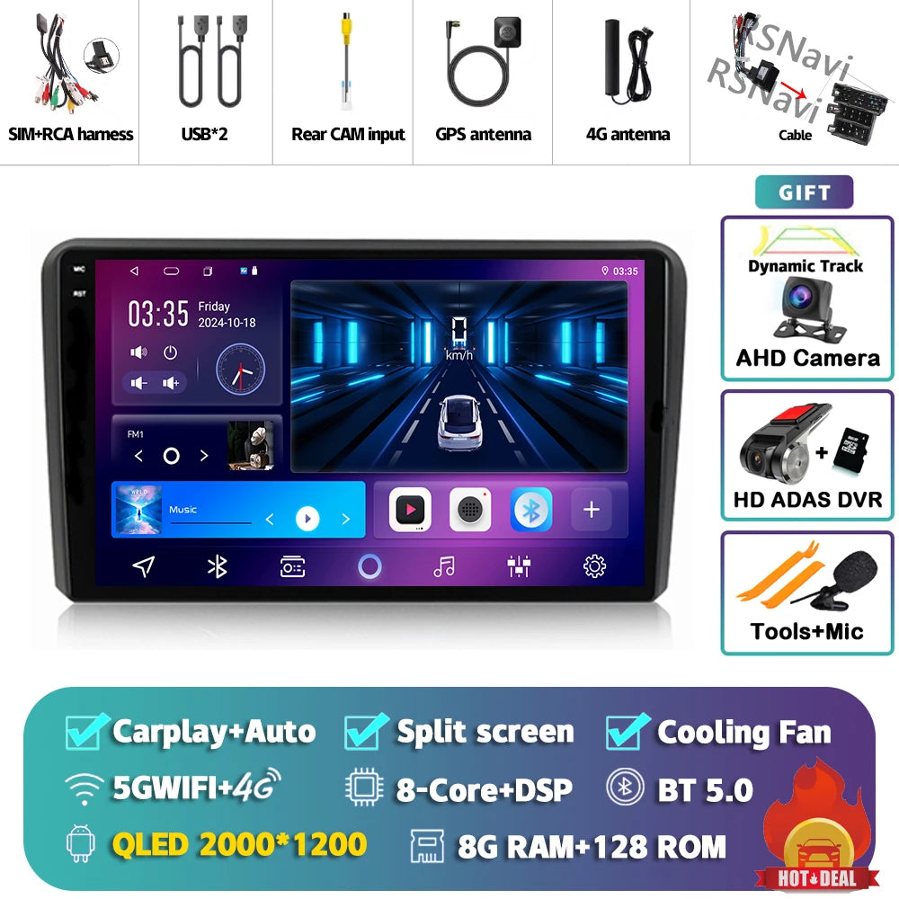 Android 16 Carplay Auto GPS Navigation For Audi A3 8P 2003 - 2013 Radio Multimedia Player 2Din Head Unit Video Stereo Car Radio