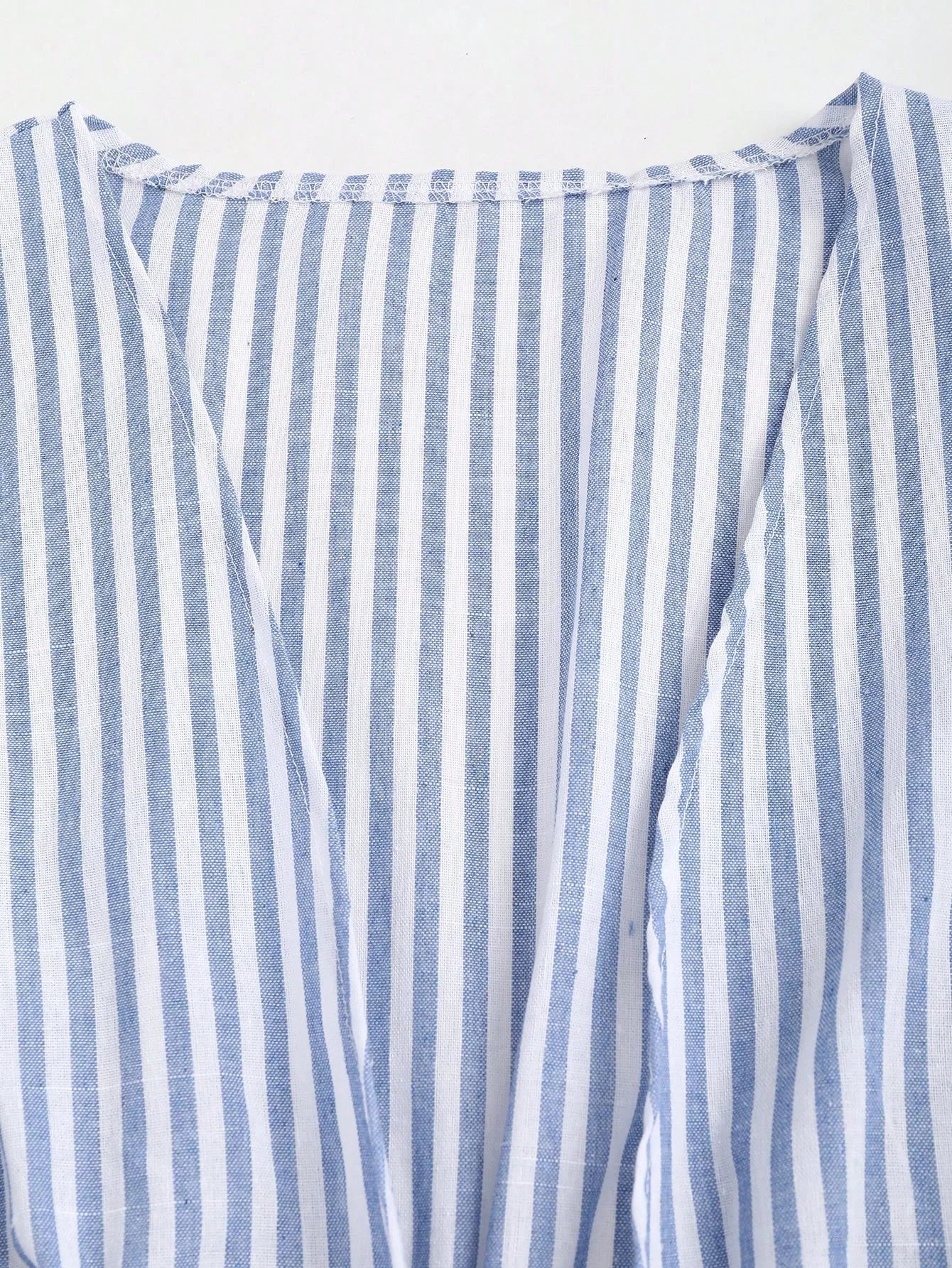 Striped Tie Bow Puff Sleeve Shirt