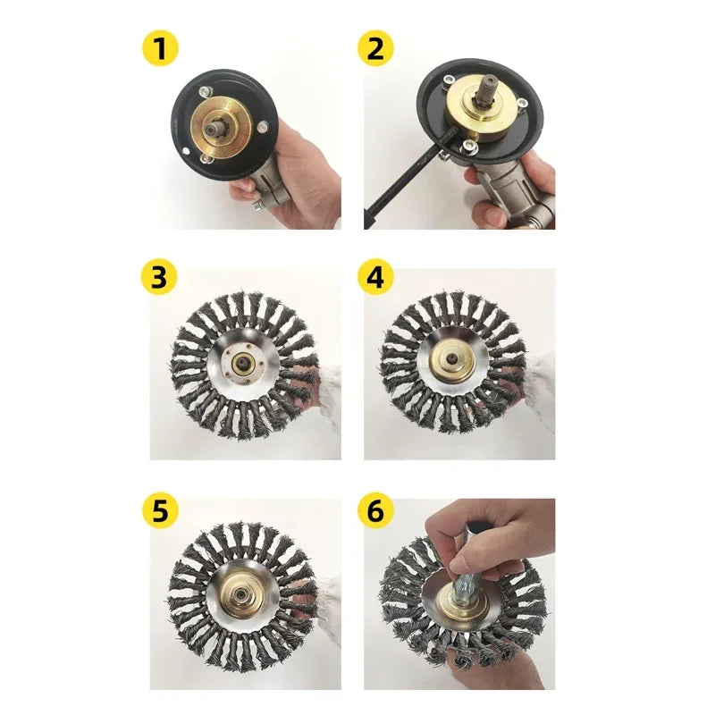 6/8/Inch Weed Brush Cutter Head Lawn Mower Universal Grass Trimmer Head Steel Wire Wheel Brush Disc Garden Trimmer Heads