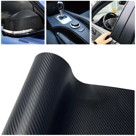 Black 3D Carbon Fiber Vinyl Car Styling Film Waterproof Adhesive Wrap for DIY Automotive Interior Exterior Decoration Sticker
