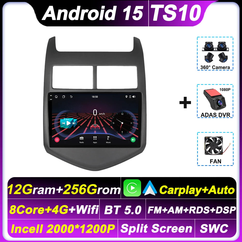 2din Carplay Auto For Chevrolet Aveo2 Sonic T300 2011-2015 Android 15 8 Core Car Radio Multimedia Radio Player GPS Navigation BT