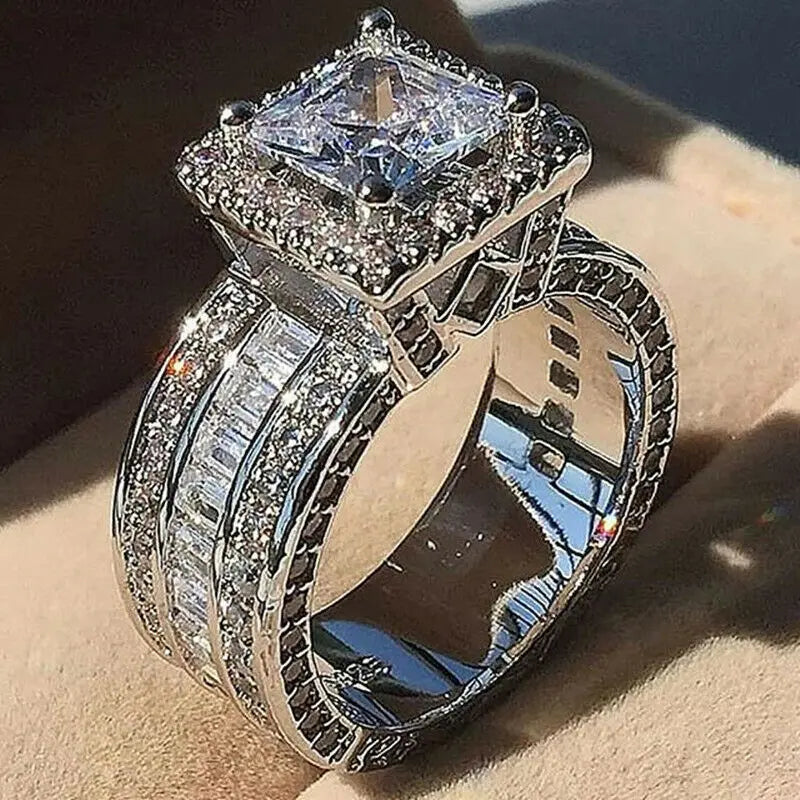 Halo Square-Cut Zircon Ring for Women - Engagement & Promise Ring