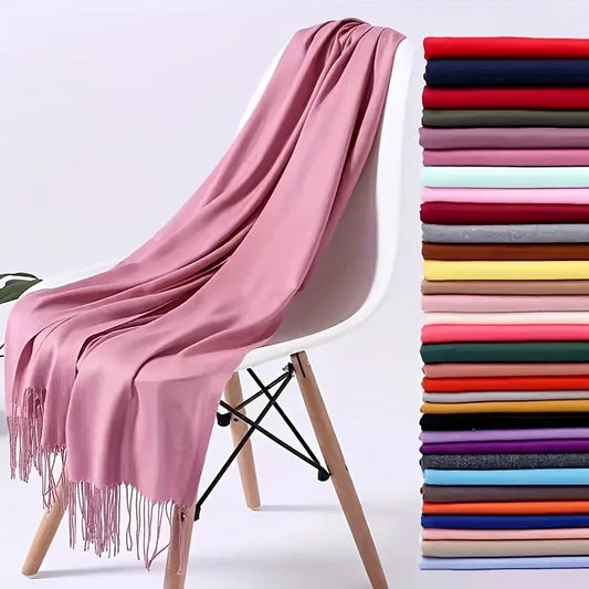 Women's Tassel Scarf, Soft Solid Color Shawl Wrap