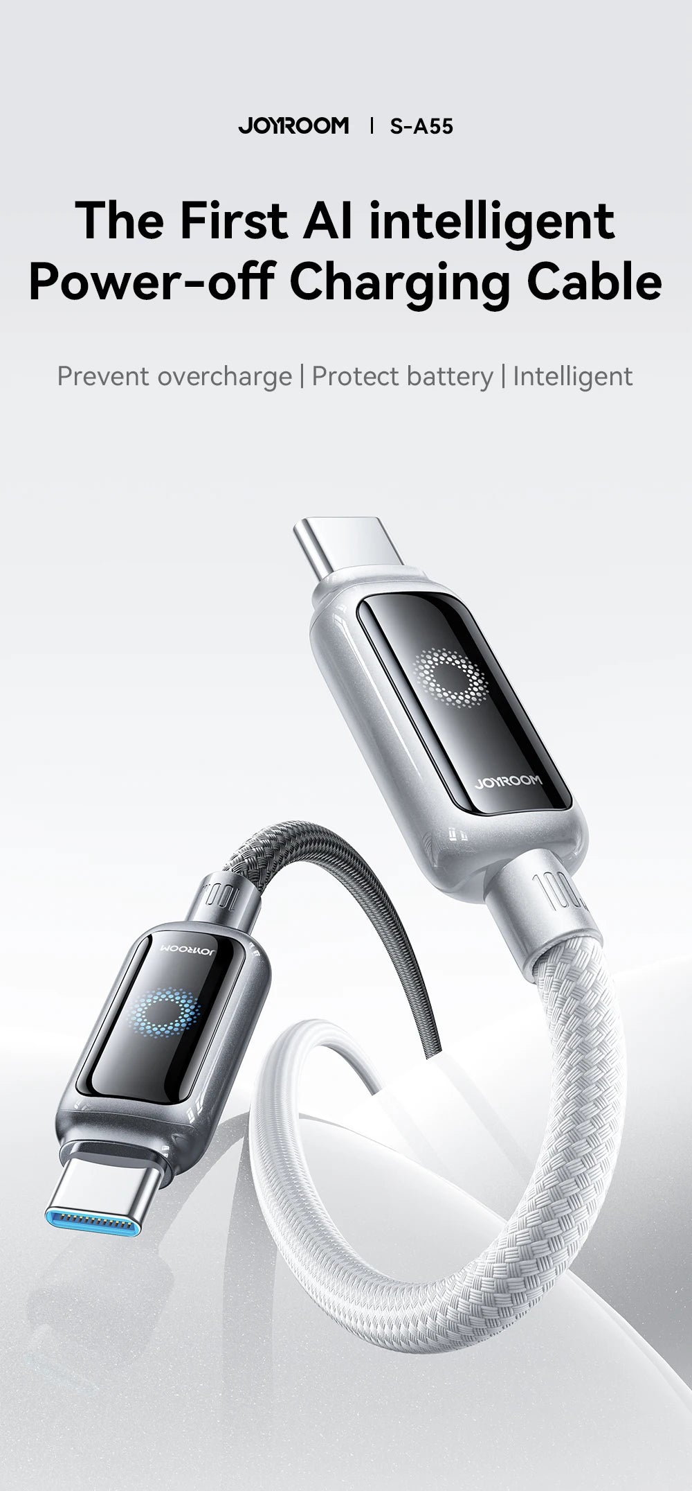 Joyroom 100W USB C Cable Automatic Power Off Fast Charge Type C Cable For iPhone 16 15 Pro Max  Xiaomi Sumsang Huawei