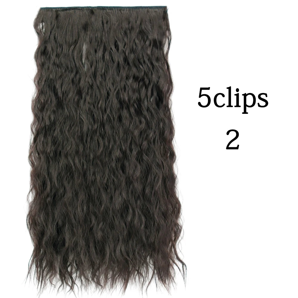 Synthetic 5 Clip In Hair Extensions Long Curly Hairstyle Hairpiece Natural Brown Black 80cm Heat Resistant  Fake Hair For Women