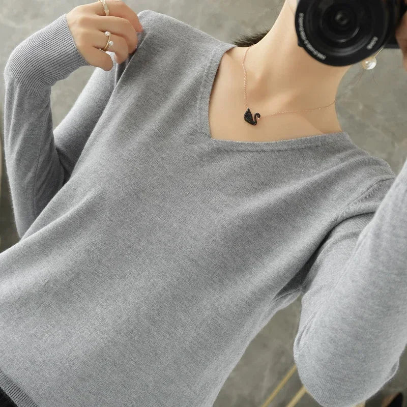 Women Sweater 2026 Spring Autumn Warm Winter Slim Fit Bottoming Shirt V-neck Korean Knitted Tops Casual High Strecth Jumpers