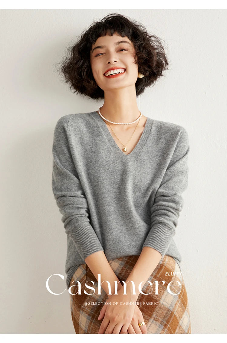 Women's Cashmere V-Neck Sweater, Knit Pullover