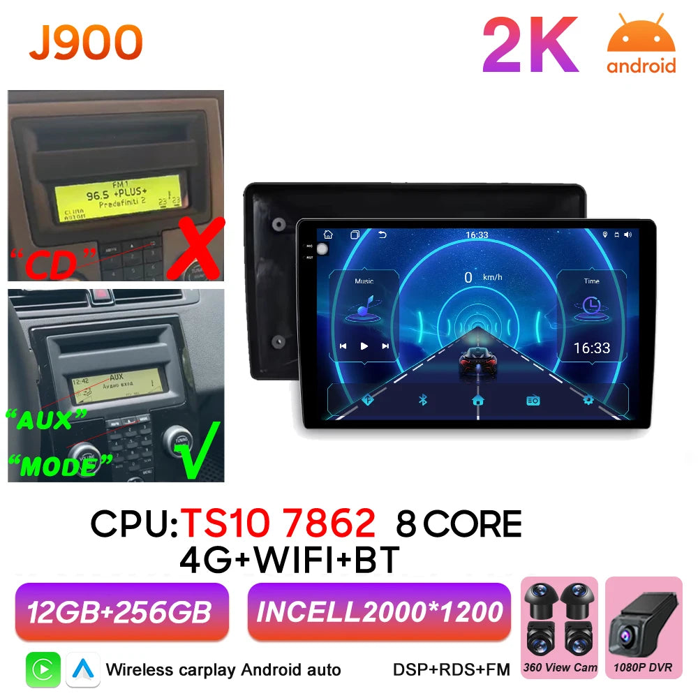 Car Stereo with Apple CarPlay & Android Auto, Compatible with Volvo C30 S40 V50 & C70