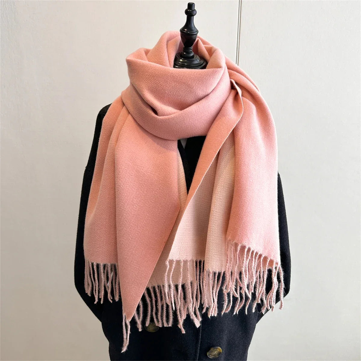 Women's Solid Tassel Scarf - Long Cashmere-Feel Blanket Wrap - photo 2