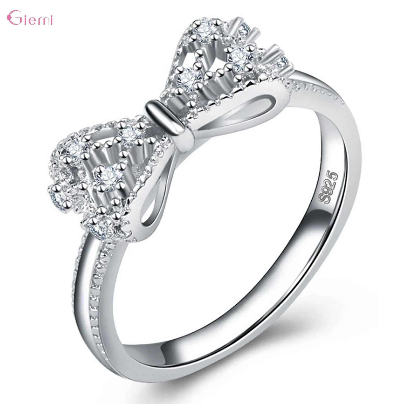 925 Sterling Silver Bow Knot Cubic Zirconia Ring for Women