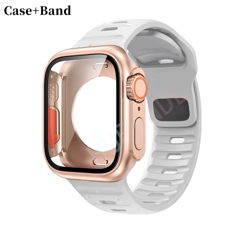 Silicone strap For Apple Watch 44mm 45mm 41mm 40mm Bracelet+Screen protectores Change to Ultra For iWatch Series 9 8 7 SE 6 5 3