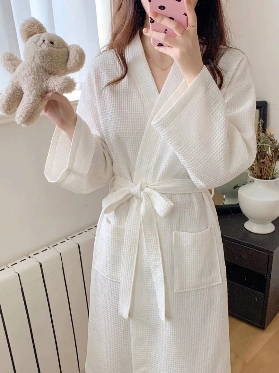Women's Long Sleeve Mid-Length Robe, Soft Loungewear