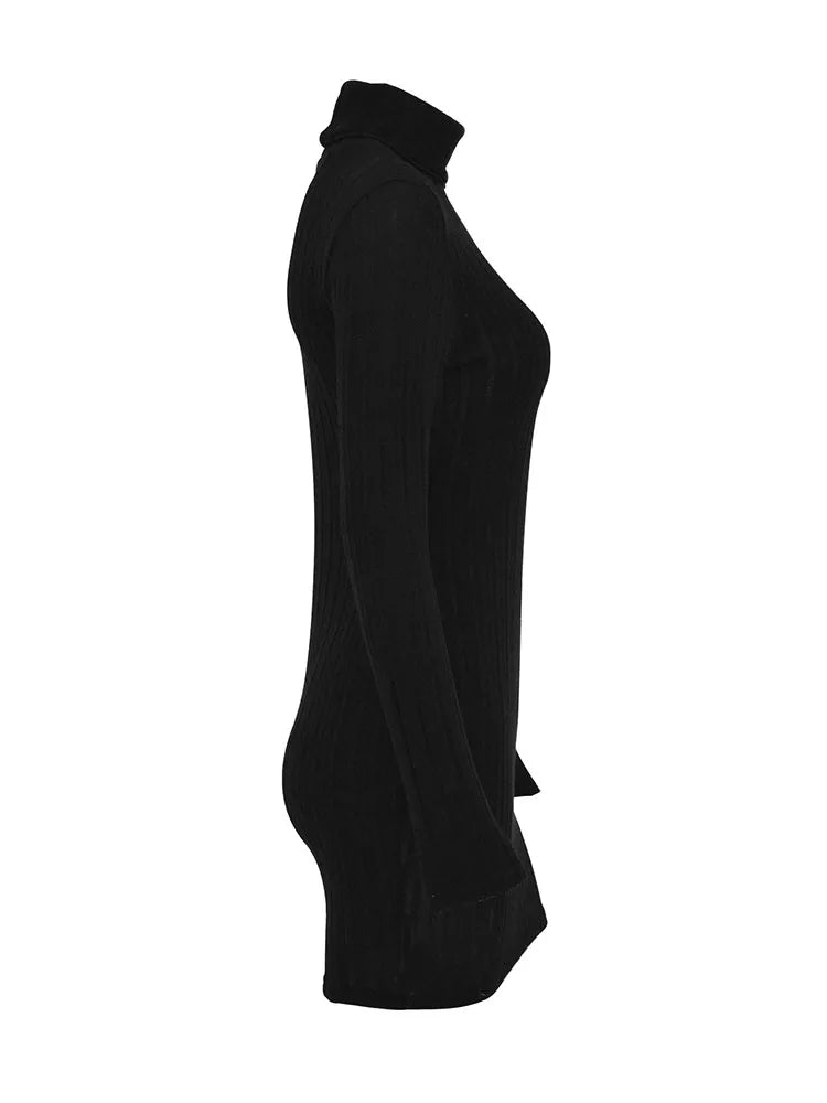 Autumn Women Mini Dresses For Solid Long Sleeves Turtleneck Sexy Bodycon Sheath Dress Club Elegant Party Dress Pullover Clothing