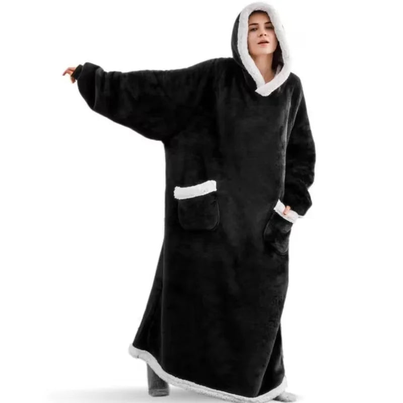 Extra Long Flannel Blanket Hoodie with Sleeves - Giant Wearable Blanket - photo 6